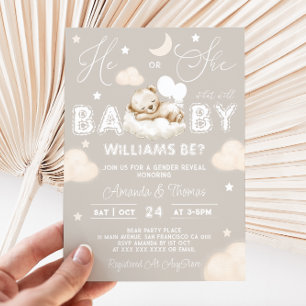 Bear Gender Reveal Neutral Modern Invitation