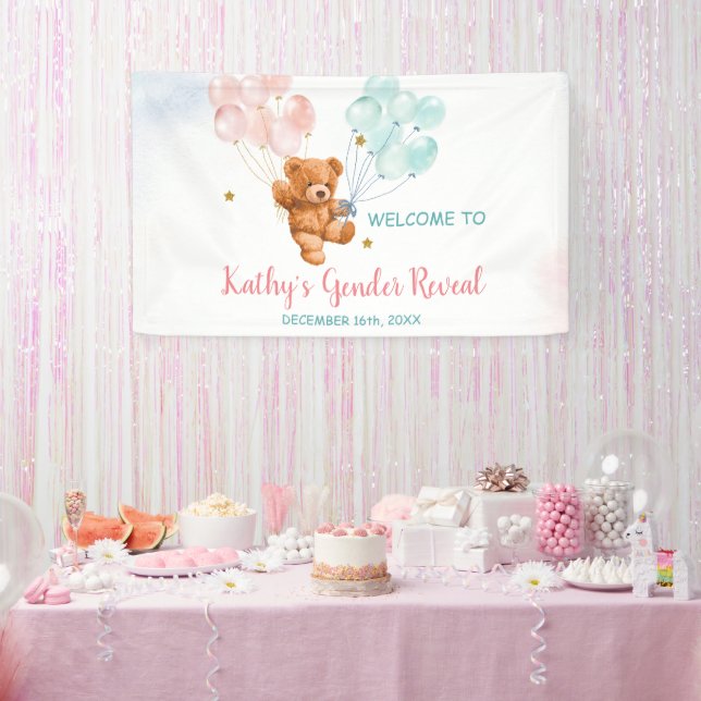 Bear Gender Reveal Pink and Blue Balloon Banner (Party)