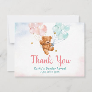 Bear Gender Reveal Pink and Blue Balloon Thank You