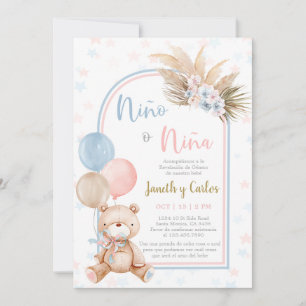 Bear Gender Reveal Spanish Baby Shower Invitation