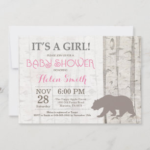 Bear Girl Baby Shower Invitation Rustic Woodland
