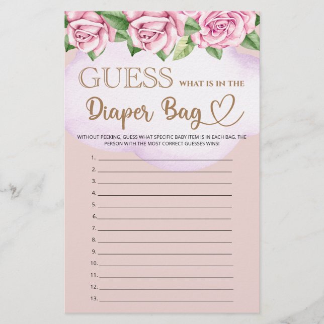 Bear girl baby shower what is in the diaper bag (Front)