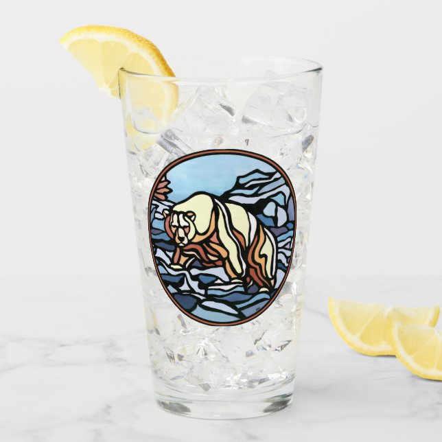 Bear Glass Tribal Polar Bear Glasses Personalised (Front Ice)