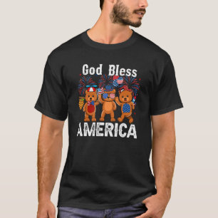 Bear God Bless America 4th Of July Cute Boys Girls T-Shirt
