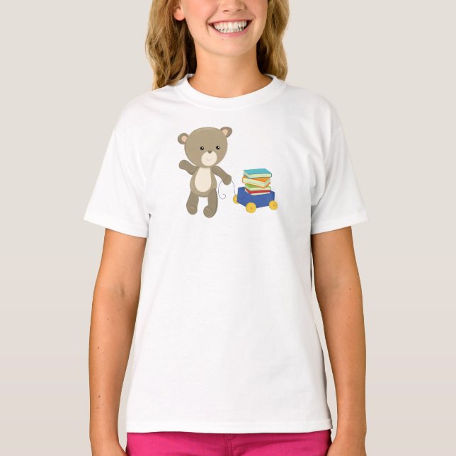 Bear Going To School, Brown Bear, Cute Bear, Books T-Shirt (Front)