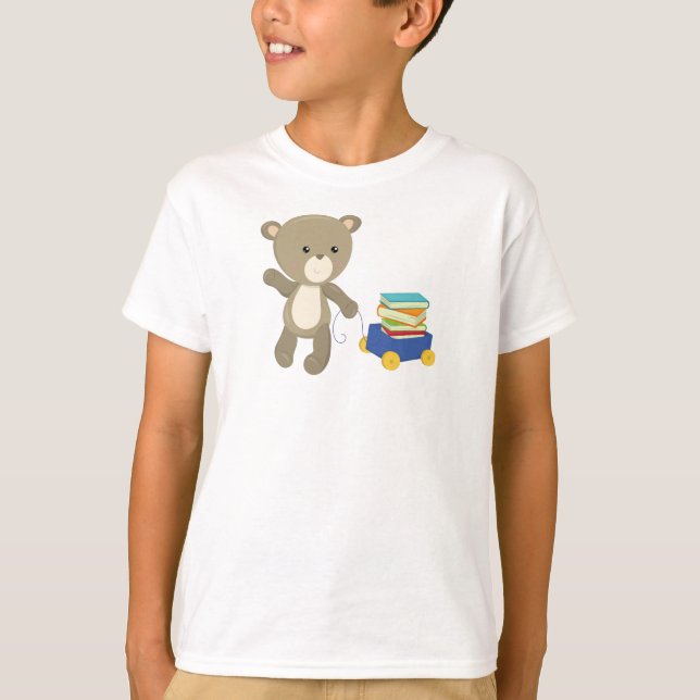 Bear Going To School, Brown Bear, Cute Bear, Books T-Shirt (Front)