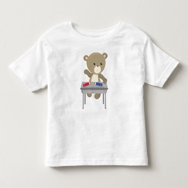 Bear Going To School, Brown Bear, Cute Bear, Desk Toddler T-Shirt (Front)