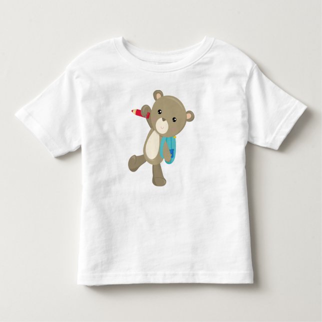 Bear Going To School, Cute Bear, Backpack, Pencil Toddler T-Shirt (Front)