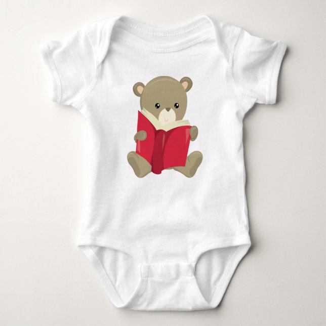 Bear Going To School, Cute Bear, Brown Bear, Books Baby Bodysuit (Front)