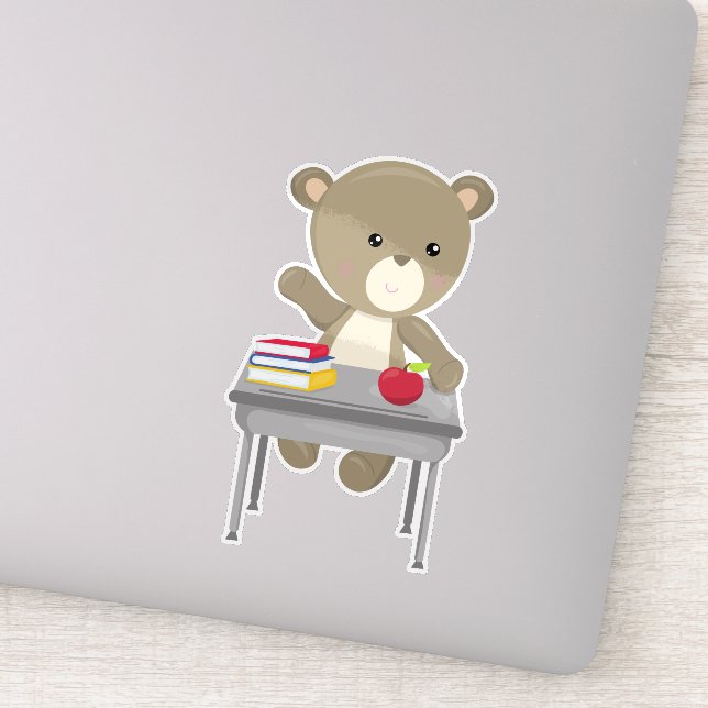 Bear Going To School, Cute Bear, Brown Bear, Desk (Detail)