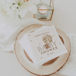 Bear Gold Balloons Baby Shower Napkin