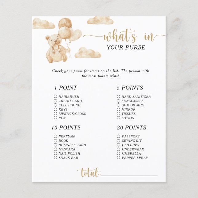 Bear gold font \ whats in your purse game (Front)