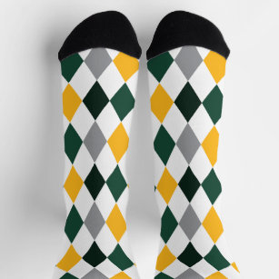 Bear Green and Gold Argyle Pattern Socks