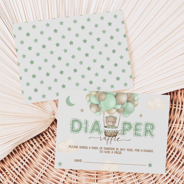 Bear Green Baby Shower Diaper Raffle Enclosure Card (Creator Uploaded)