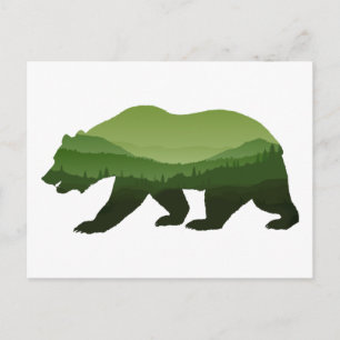 Bear Green forest  Double Exposure Postcard