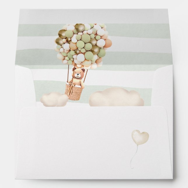 Bear Green Gold Balloons Baby Shower Envelope (Back (Bottom))