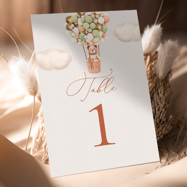 Bear Green Gold Balloons Table Number (Creator Uploaded)