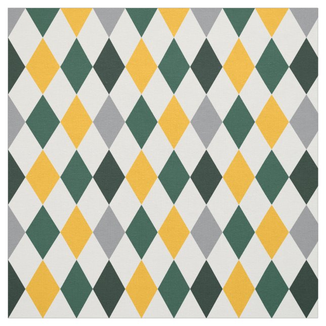 Bear Green & Yellow Argyle Pattern Fabric (Swatch)