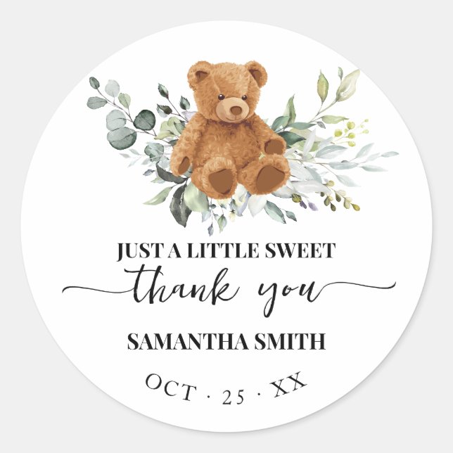Bear Greenery Baby Shower Thank You Classic Round Sticker (Front)