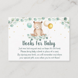 Bear Greenery Gold Baby Shower Book Request Enclosure Card