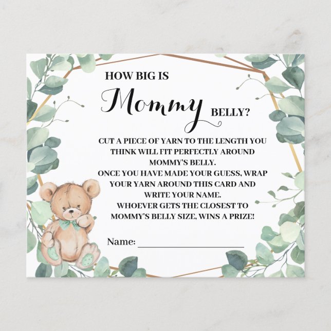 Bear Greenery How Big is Mom's Belly Shower Card (Front)