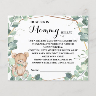 Bear Greenery How Big is Mom's Belly Shower Card