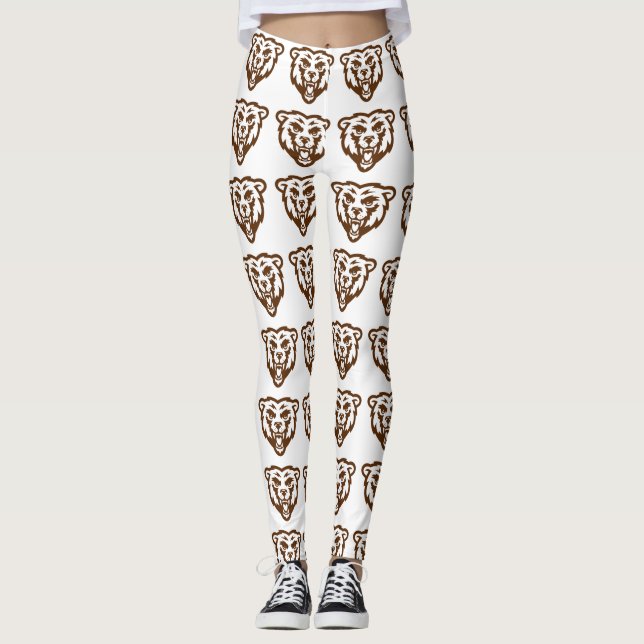 Bear Grizzly Brown Rustic Woodland Animals Pattern Leggings (Front)