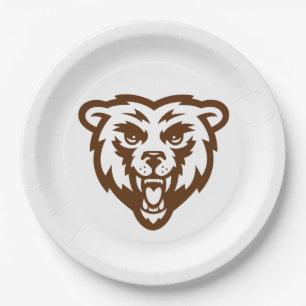 Bear Grizzly Brown Rustic Woodland Folk Animals Paper Plate