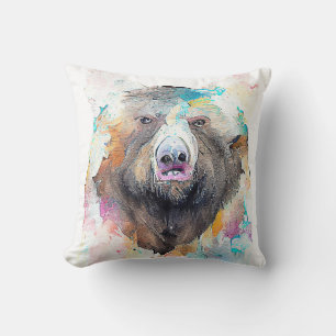 Bear Grizzly Wild Animal Nature Watercolor Art Cushion