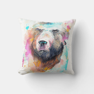 Bear Grizzly Wild Animal Nature Watercolor Art Cushion