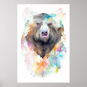 Bear Grizzly Wild Animal Nature Watercolor Art Poster