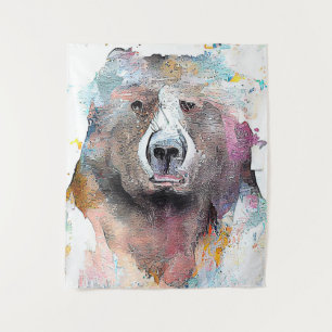 Bear Grizzly Wild Animal Nature Watercolor Art Tapestry