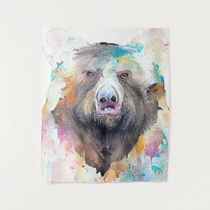 Bear Grizzly Wild Animal Nature Watercolor Art  Tapestry