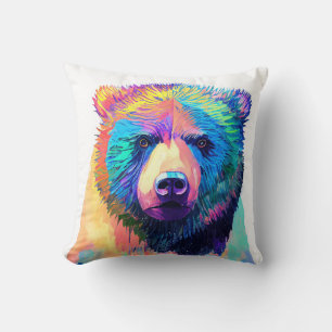 Bear Grizzly Wild Nature Animal Colors Art Paintin Cushion