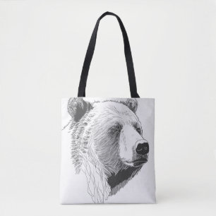 Bear Grizzly Wild Nature Animal Illustration Art Tote Bag