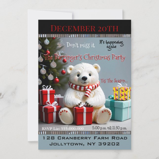 Bear guarding Gifts Annual Christmas Party Invitation (Front)