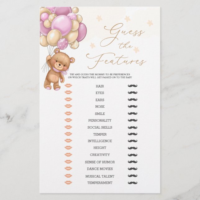 Bear Guess The Baby Features Baby Shower Game (Front)