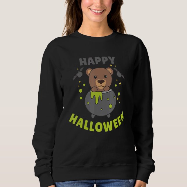 Bear Halloween Cauldron Bat Happy Halloween Sweatshirt (Front)