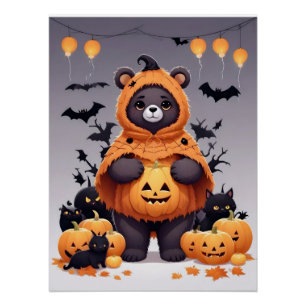 Bear Halloween Cute Adorable Funny Animal Cartoon Poster