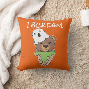 Bear Halloween Ghost I Scream Ice Pun Cushion