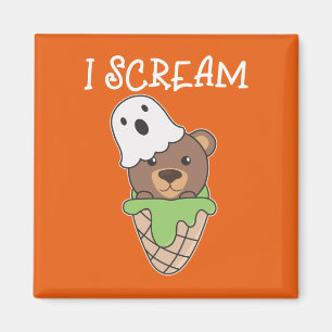 Bear Halloween Ghost I Scream Ice Pun Magnet