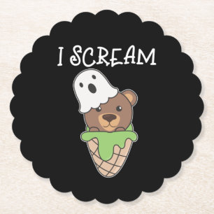 Bear Halloween Ghost I Scream Ice Pun Paper Coaster