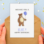 Bear Happy Birthday Flat Card<br><div class="desc">A sweet and simple teddy bear birthday card! A watercolor brown bear with a blue balloon makes an adorable design to send to someone on their special day! Customise with your own "bear-y" sweet message or leave as-is.  Room for a handwritten note on the reverse side!</div>