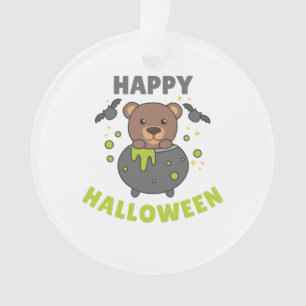 Bear Happy Halloween Cauldron Bat Ornament