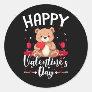 Bear Happy Valentine's Day Cute Bear With Hearts V Classic Round Sticker