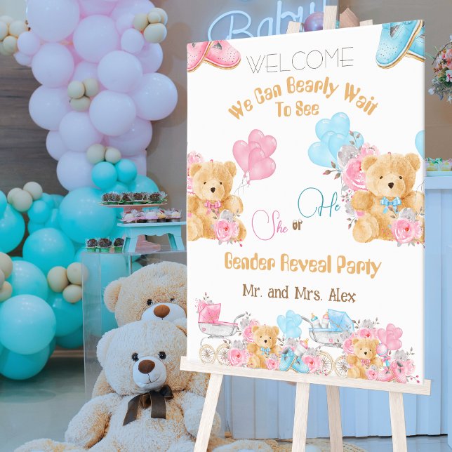 Bear He or She Gender Reveal Welcome Acrylic Sign (Creator Uploaded)