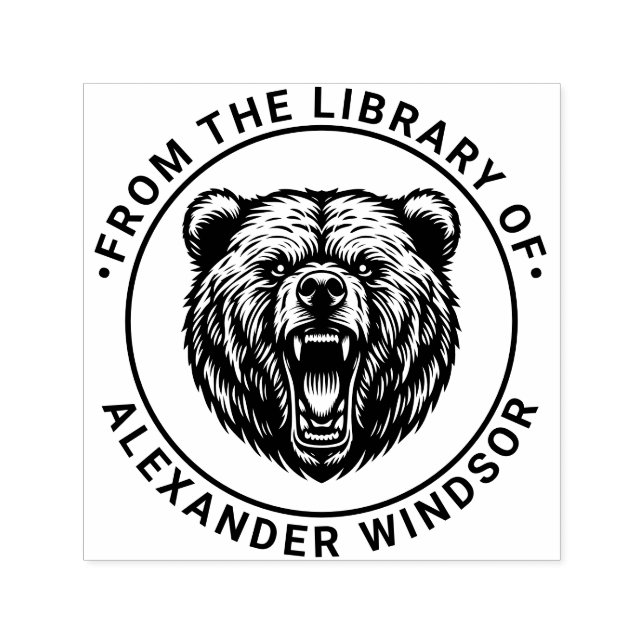 Bear Head Baring Teeth #2 Library Book Name Self-inking Stamp (Design)