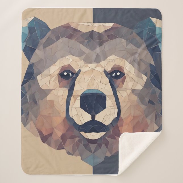 Bear Head Low Poly Design Sherpa Blanket (Front)