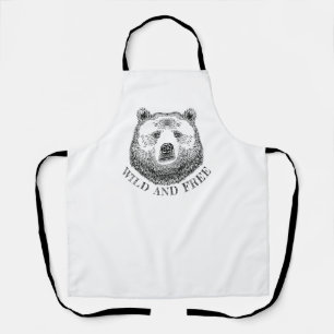 Bear Head, Wild And Free, Hand Drawn Illustration Apron