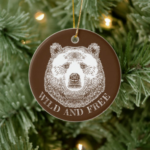 Bear Head, Wild And Free, Hand Drawn Illustration Ceramic Ornament